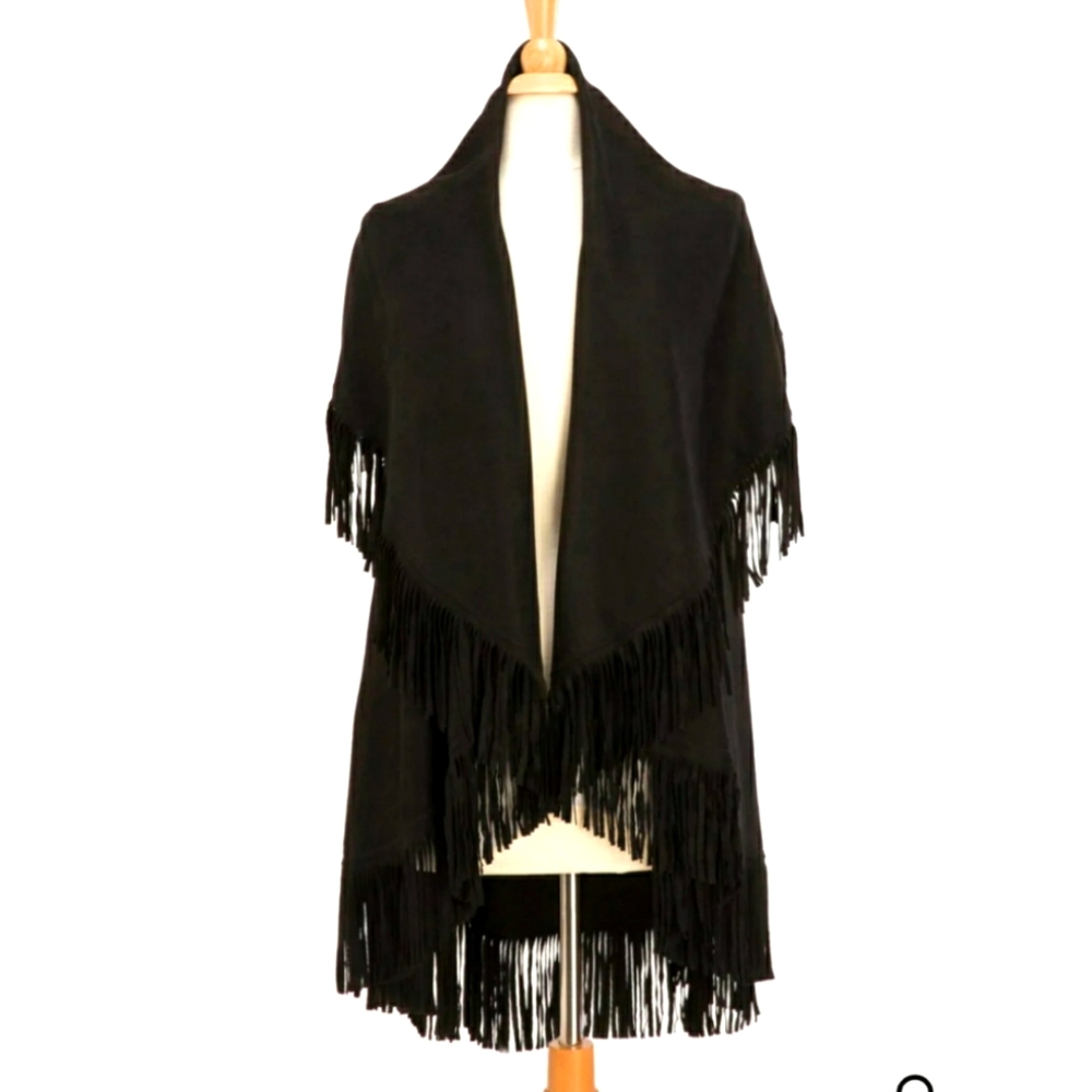 NWT Suede fringe shawl vest